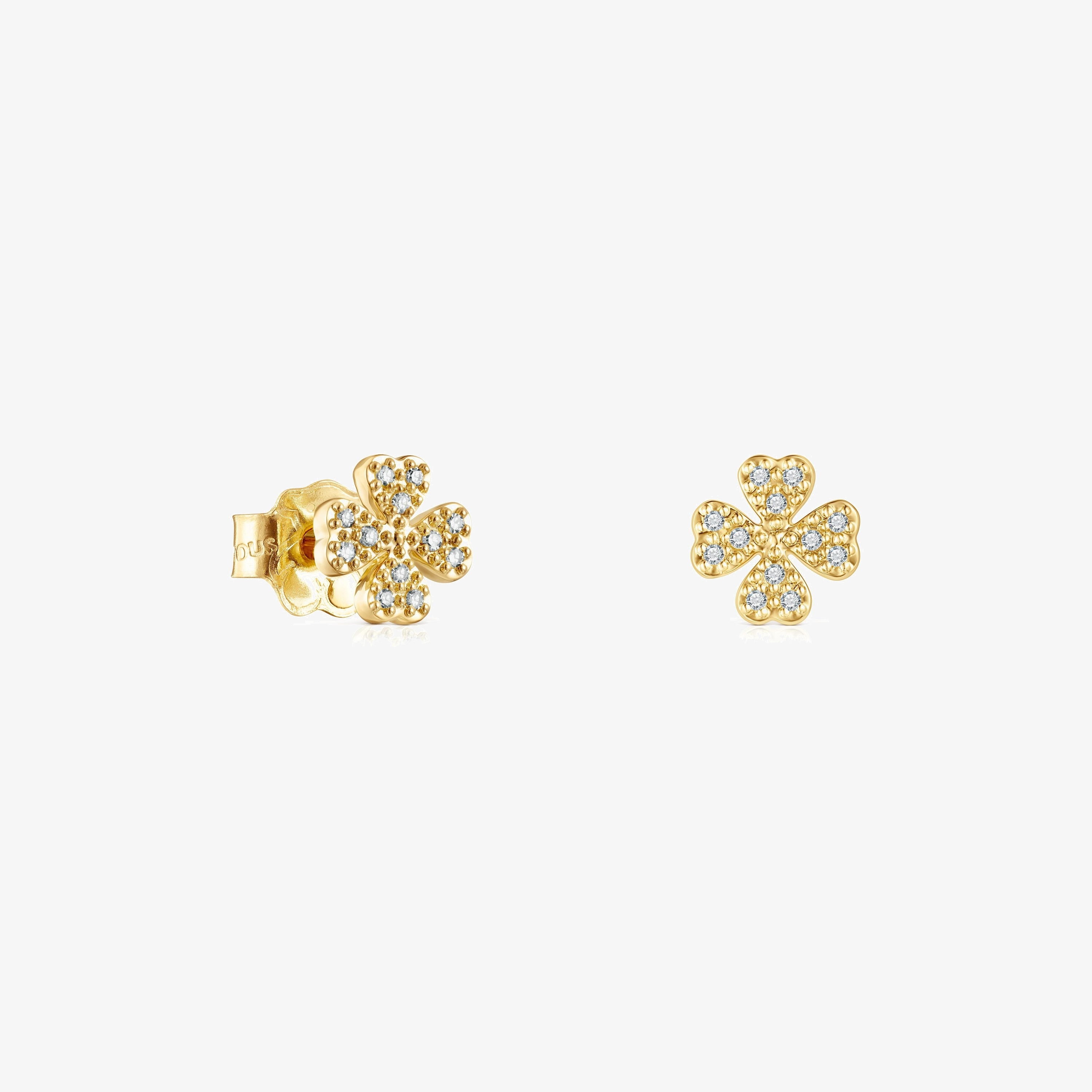 18K solid gold TOUS Good Vibes clover Earrings with Diamonds