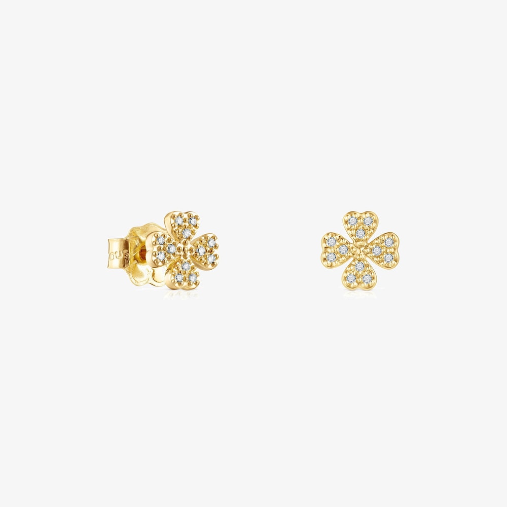 18K solid gold TOUS Good Vibes clover Earrings with Diamonds