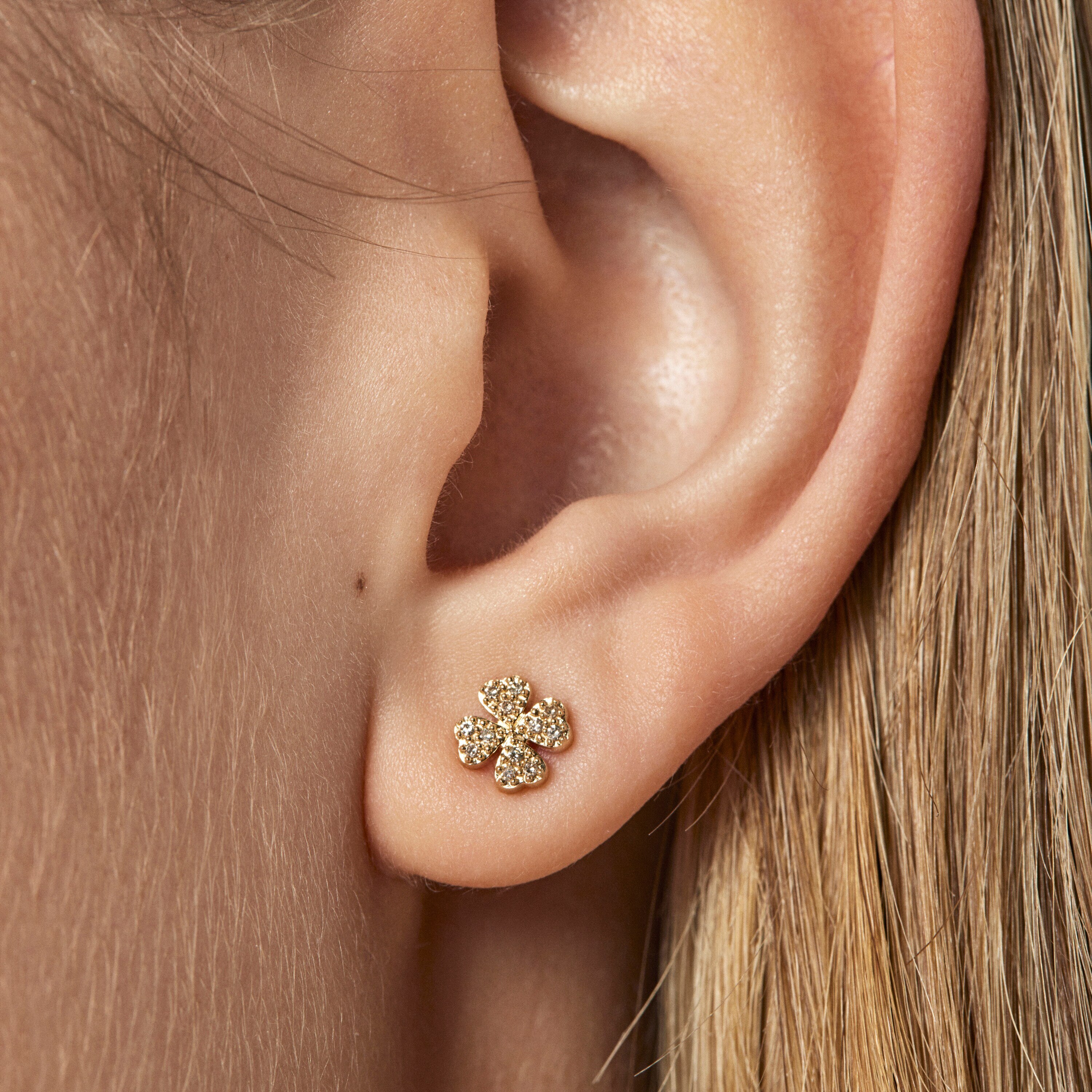 18K solid gold TOUS Good Vibes clover Earrings with Diamonds