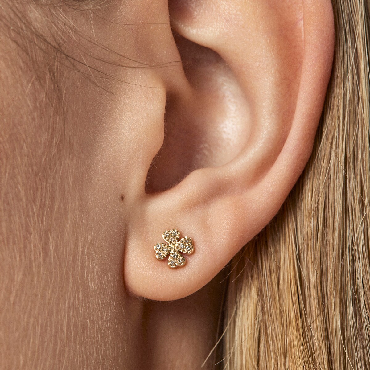 Gold TOUS Good Vibes clover Earrings with Diamonds