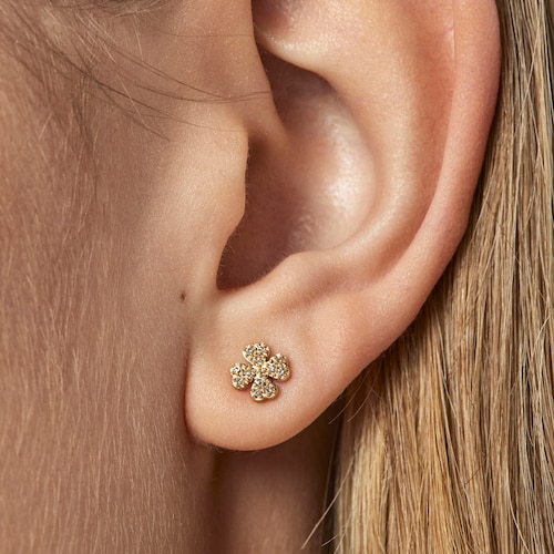 Gold TOUS Good Vibes clover Earrings with Diamonds