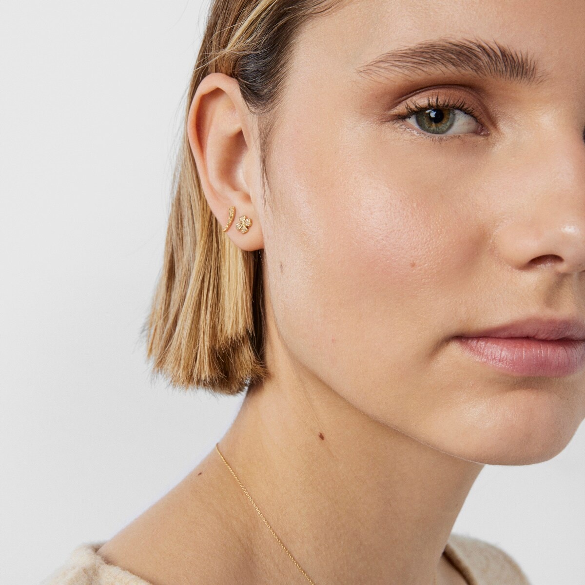 Gold TOUS Good Vibes clover Earrings with Diamonds