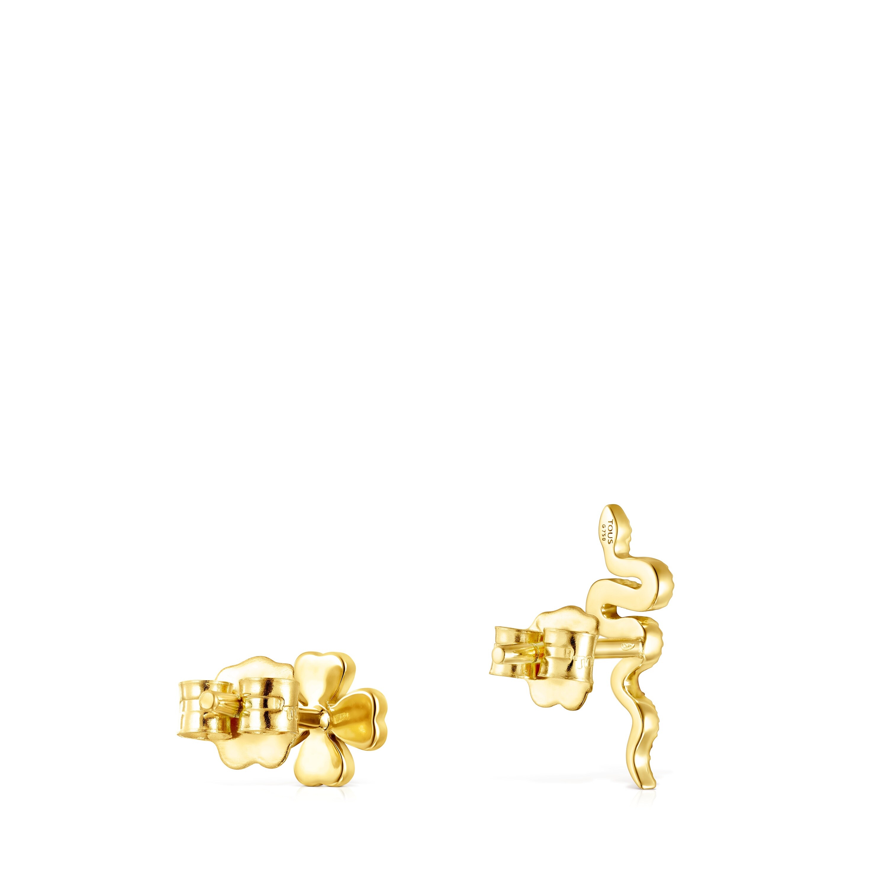 18K Solid Gold TOUS Good Vibes clover – serpent Earrings with Diamonds