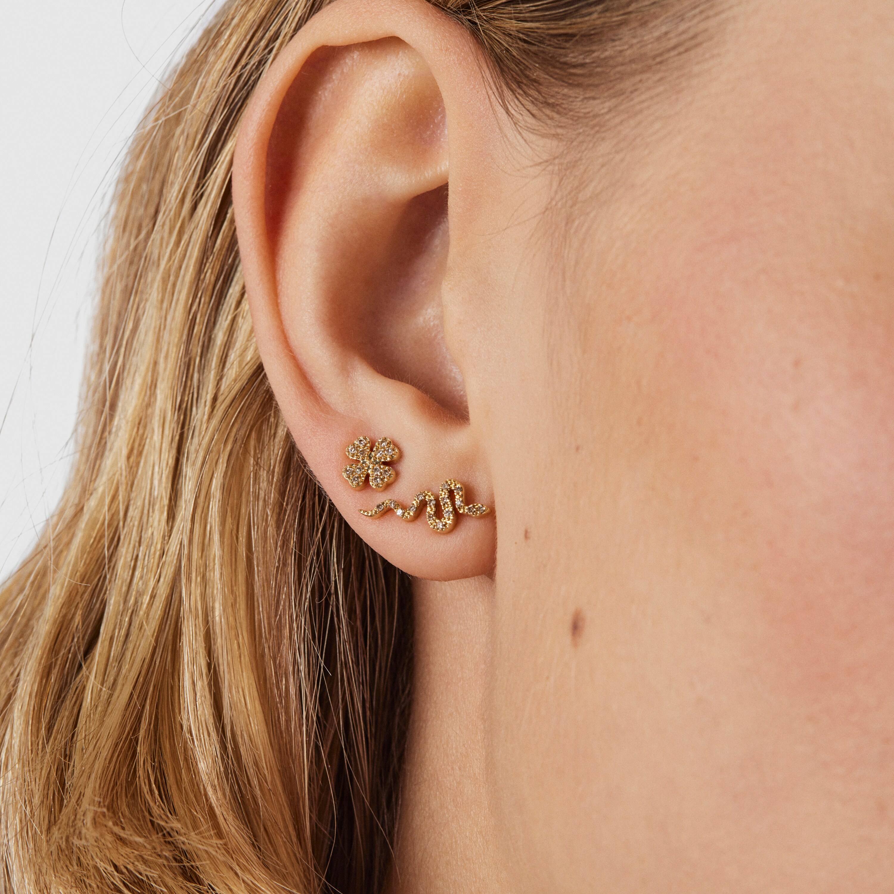 18K Solid Gold TOUS Good Vibes clover – serpent Earrings with Diamonds
