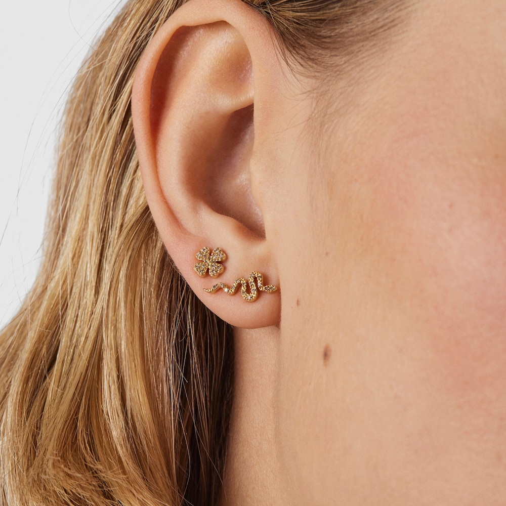 Aretes TOUS Good Vibes tr&eacute;bol - serpiente de oro y diamantes
