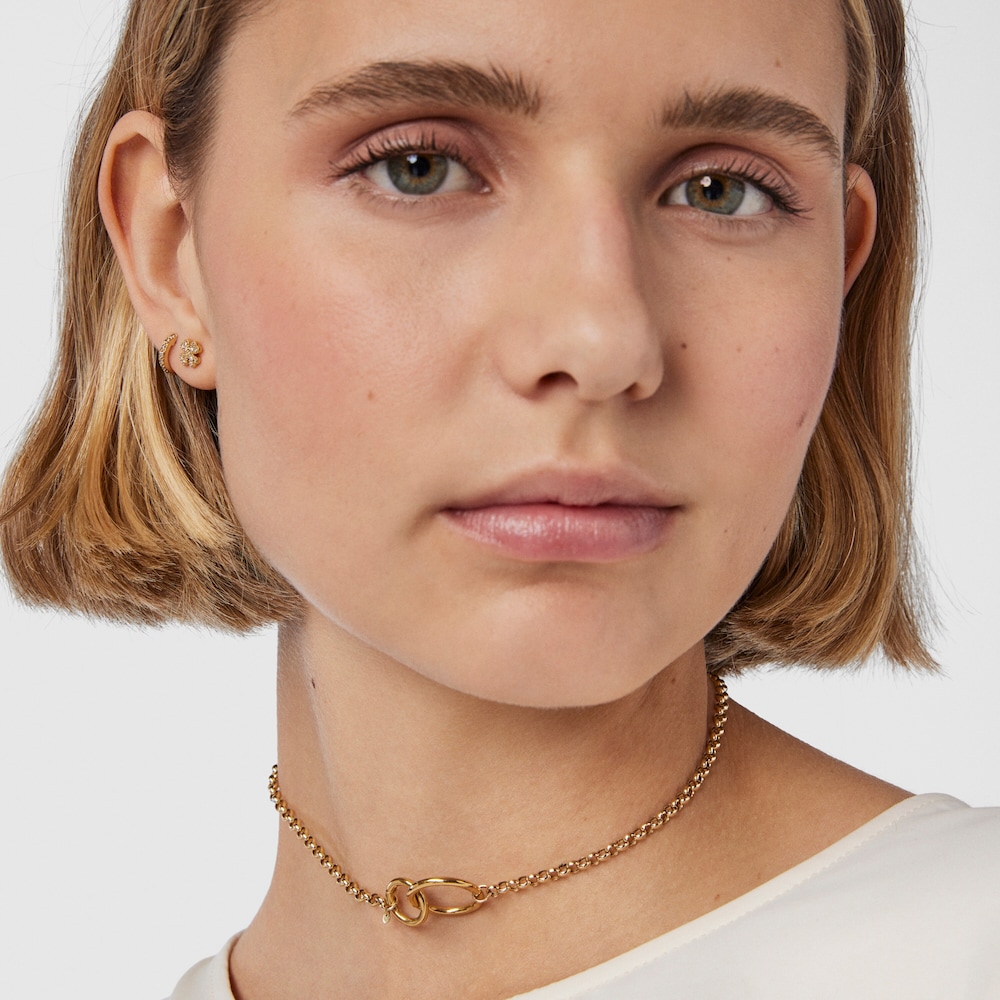 Aretes TOUS Good Vibes tr&eacute;bol - serpiente de oro y diamantes