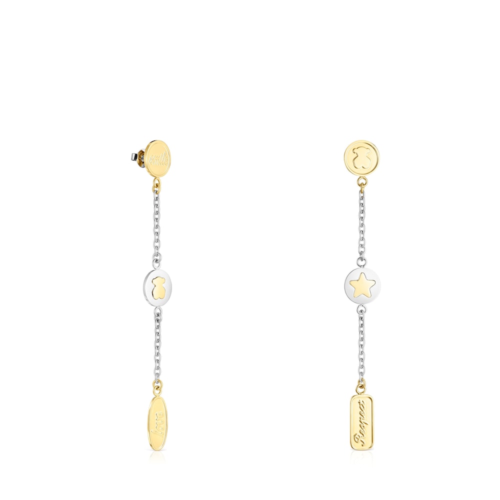 Pendientes largos de acero bicolor TOUS Good Vibes