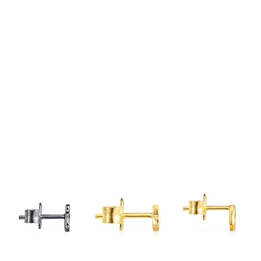 Pack Pendientes con ba&ntilde;o de oro 18 kt sobre plata y plata dark silver TOUS Good Vibes