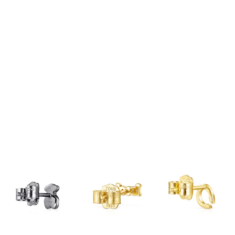 Pack Pendientes con ba&ntilde;o de oro 18 kt sobre plata y plata dark silver TOUS Good Vibes