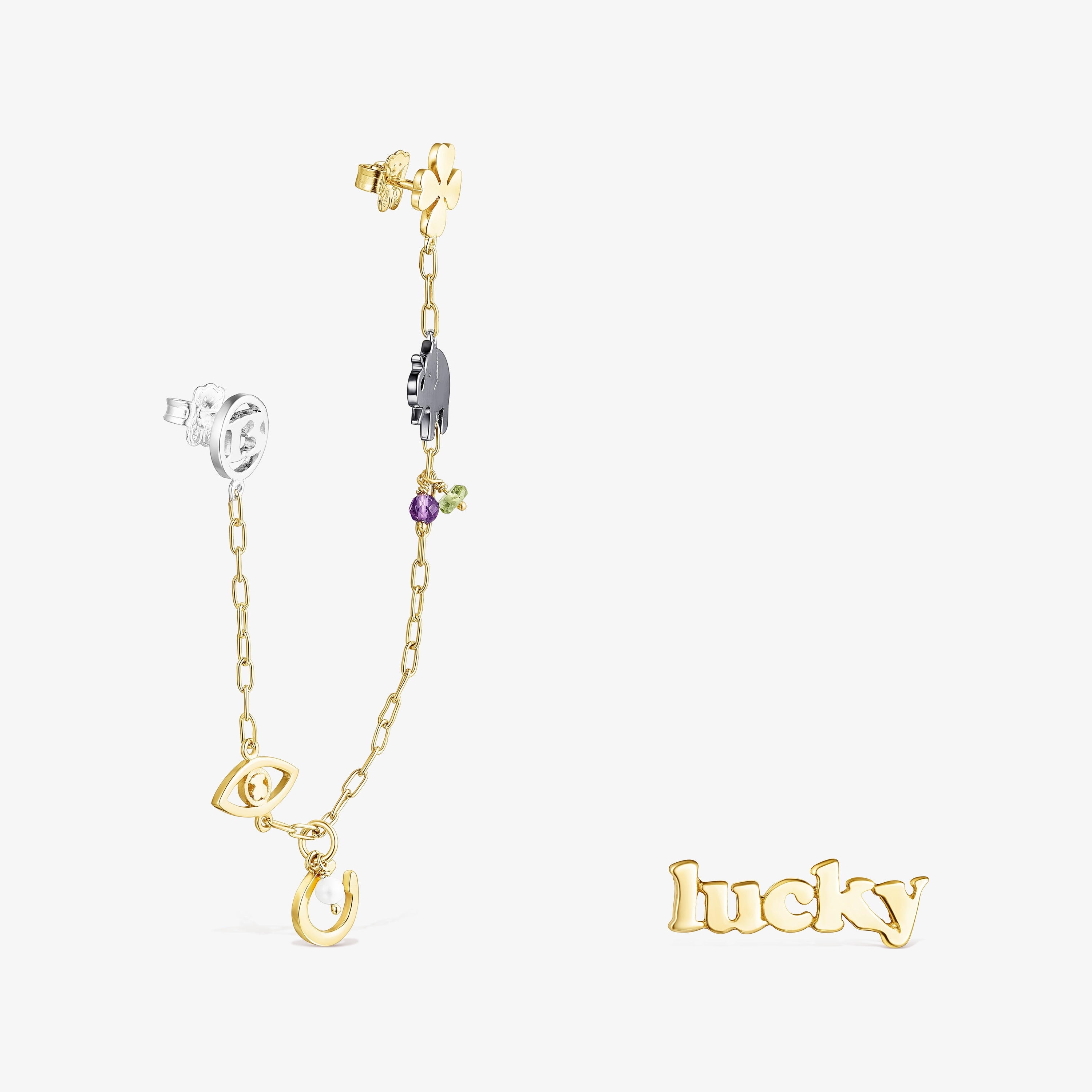 Silver Vermeil, Silver and Dark Silver TOUS Good Vibes Earrings with Gemstones