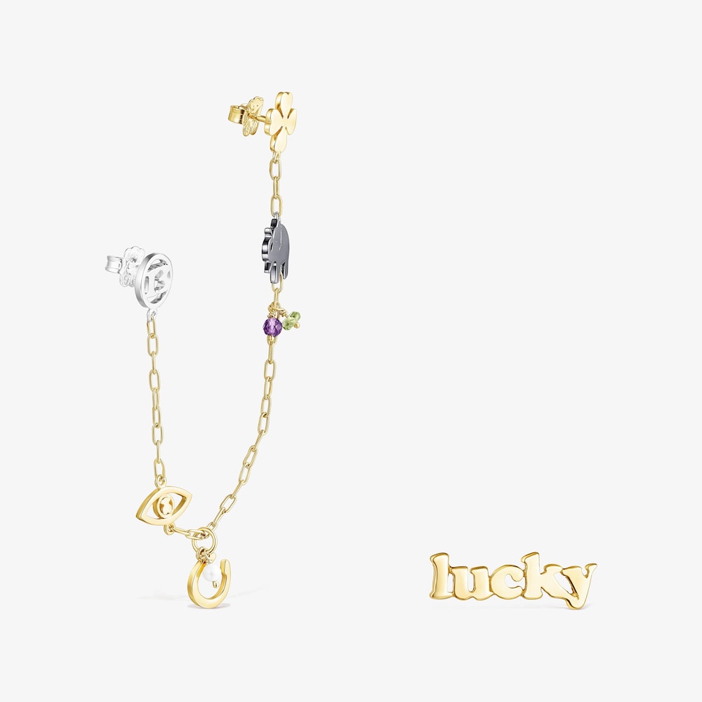 Silver Vermeil, Silver and Dark Silver TOUS Good Vibes Earrings with Gemstones