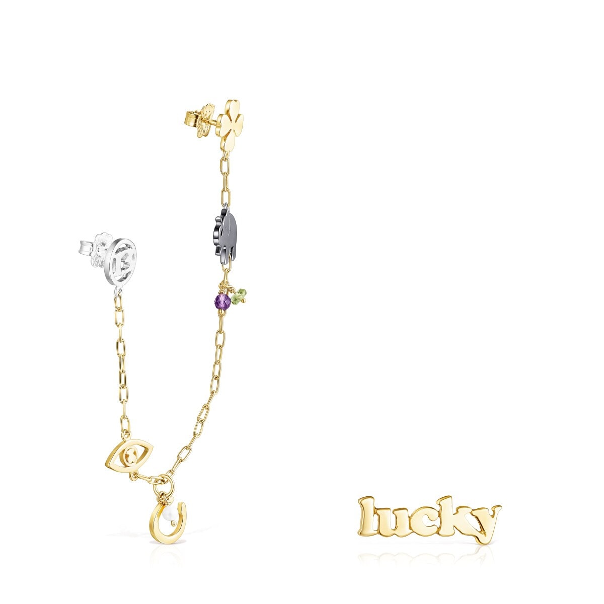 Tous - Pendientes Con Baño De Oro 18 Kt Sobre Plata, Plata, Plata Dark Silver Y Gemas Tous Good Vibes - Plateado