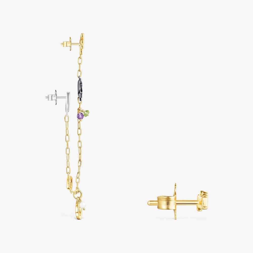 Silver Vermeil, Silver and Dark Silver TOUS Good Vibes Earrings with Gemstones