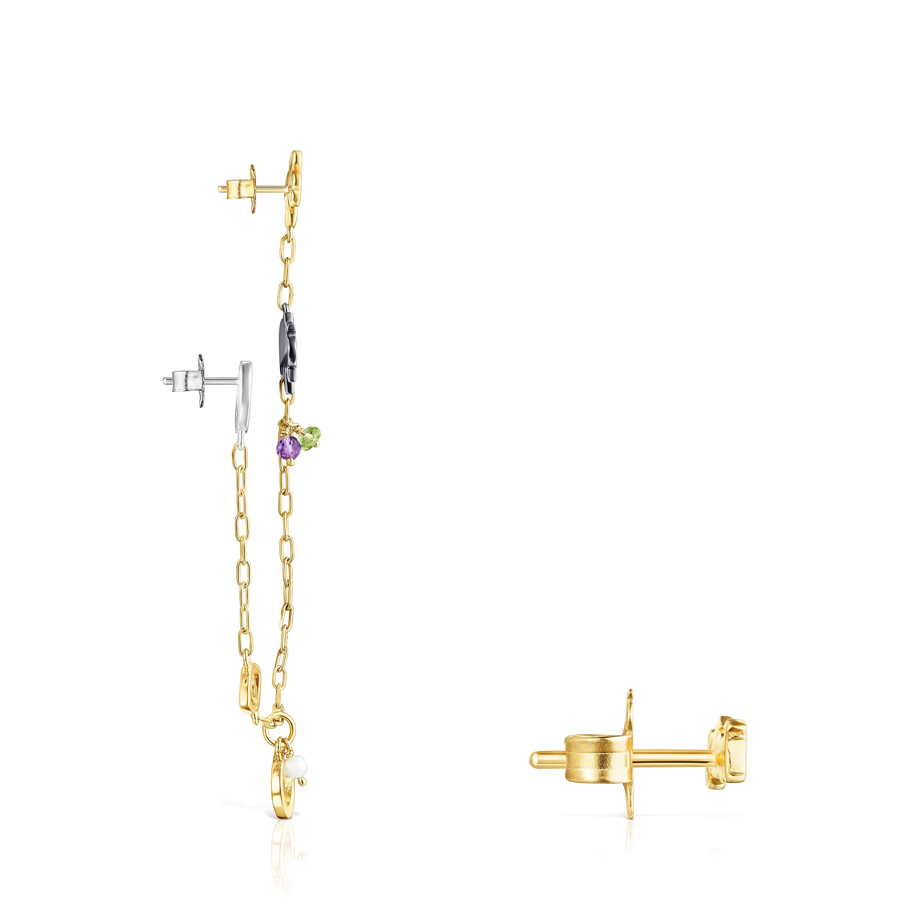 Silver Vermeil, Silver and Dark Silver TOUS Good Vibes Earrings with Gemstones