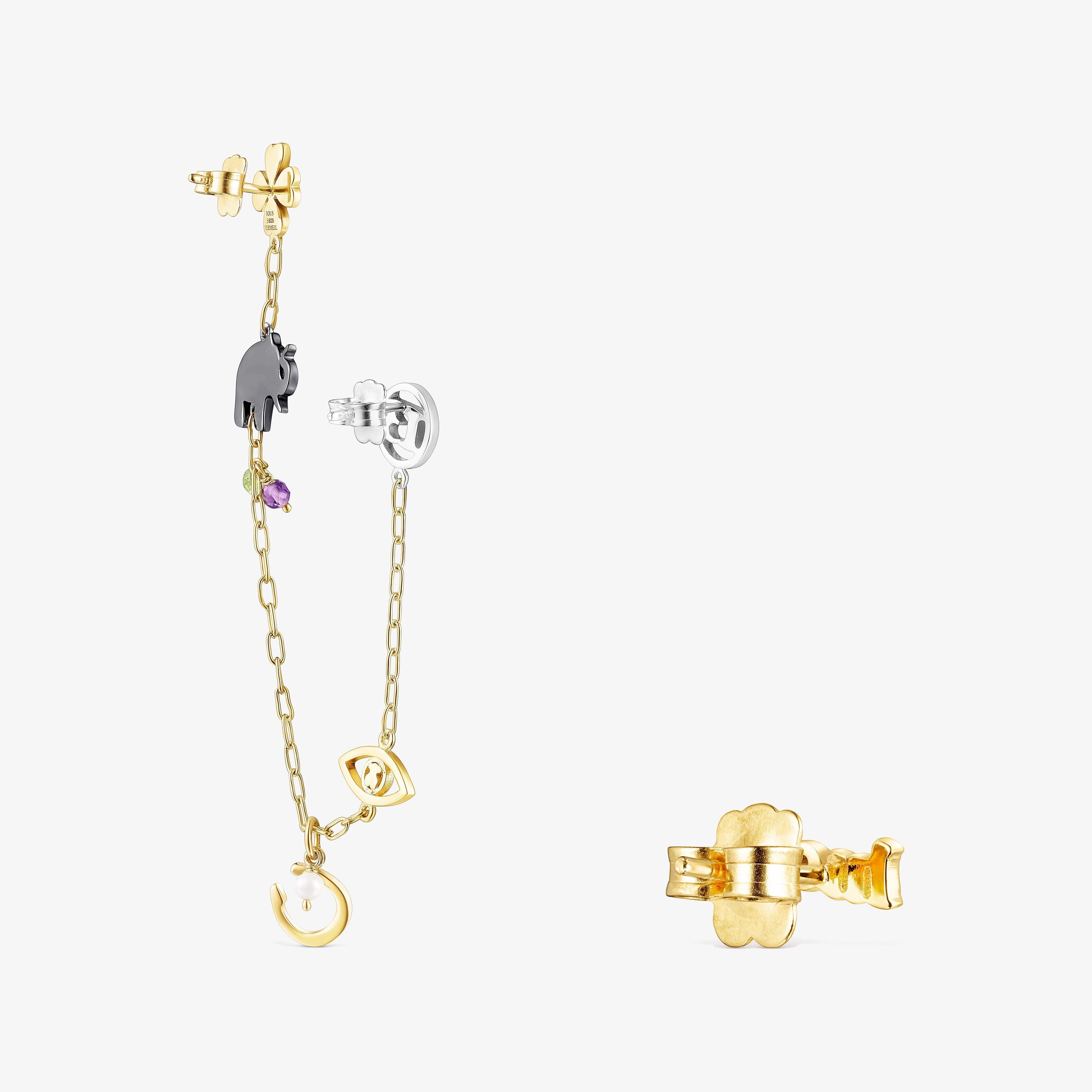 Silver Vermeil, Silver and Dark Silver TOUS Good Vibes Earrings with Gemstones