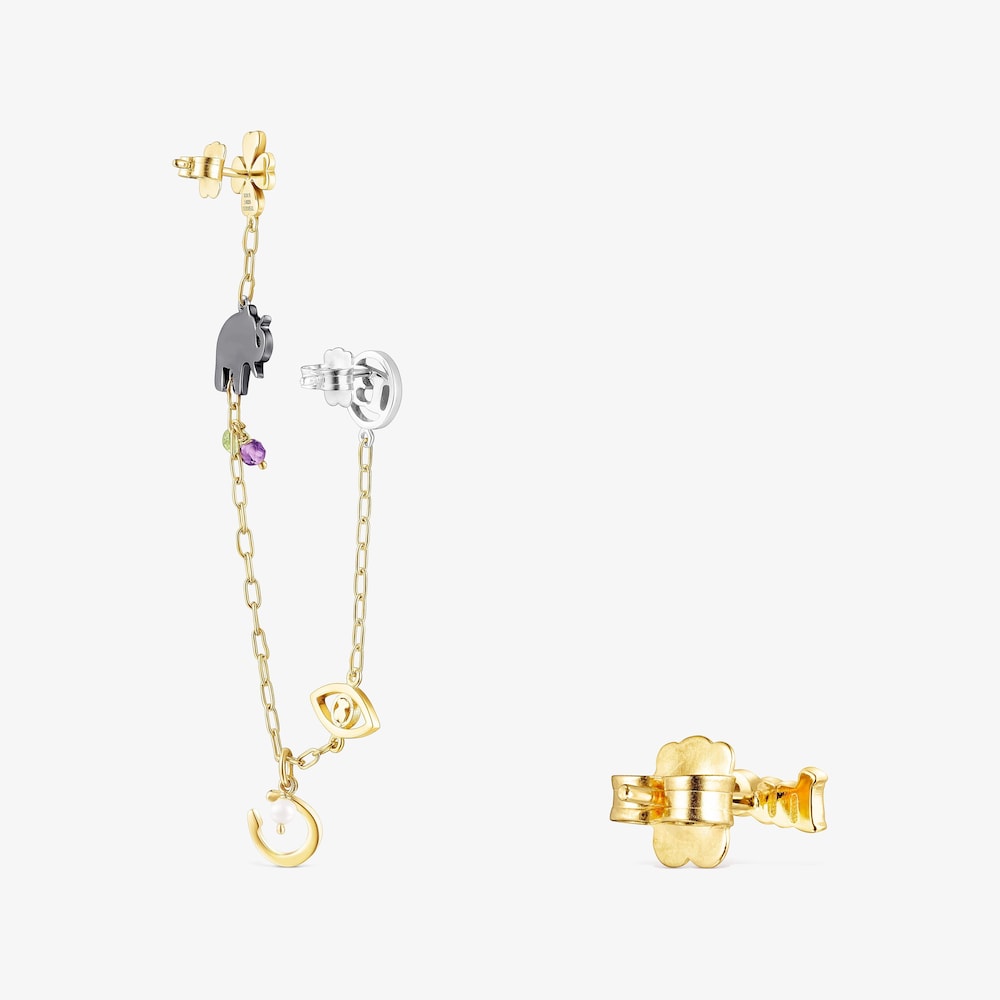 Silver Vermeil, Silver and Dark Silver TOUS Good Vibes Earrings with Gemstones