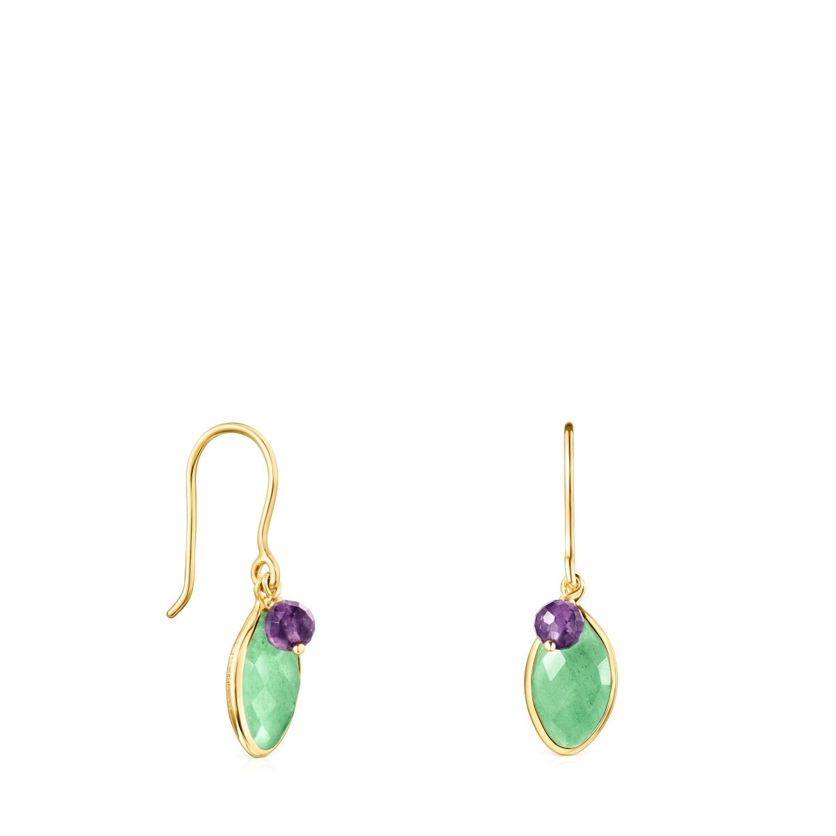 Tous - Pendientes Con Baño De Oro 18 Kt Sobre Plata, Aventurina Y Amatista Tous Good Vibes - Verde