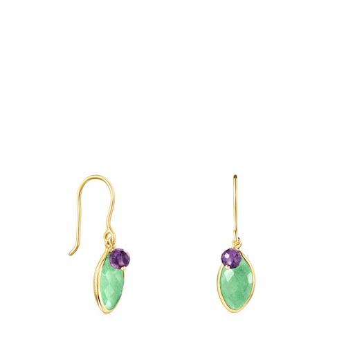 Pendientes con baño de oro 18 kt sobre plata, aventurina y amatista TOUS Good Vibes