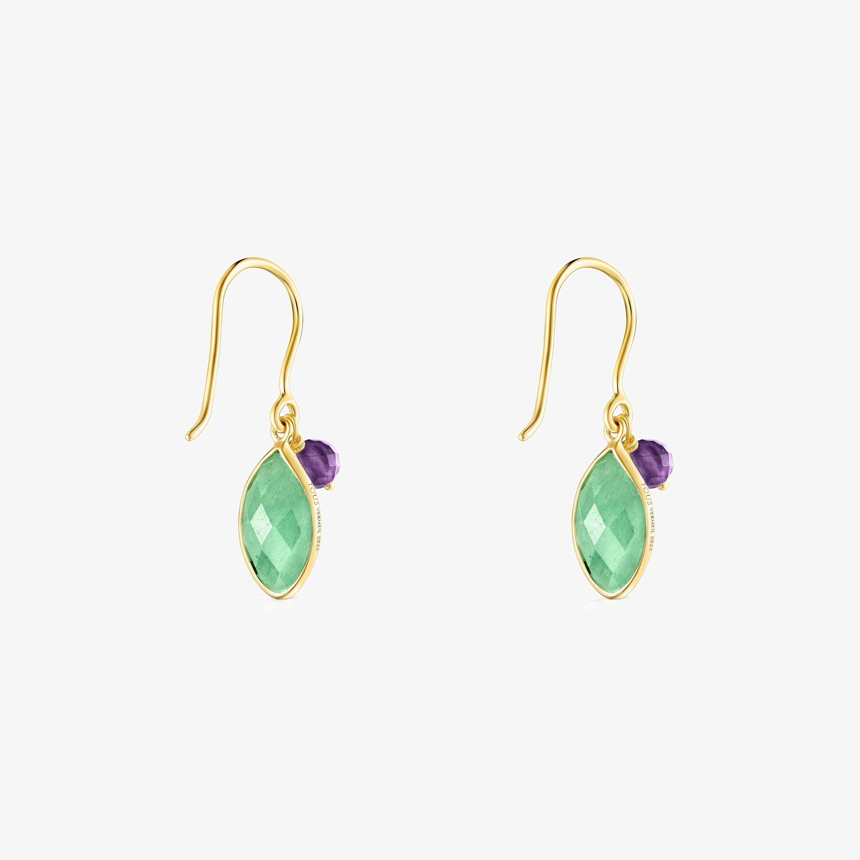 18K gold vermeil TOUS Good Vibes Earrings with Aventurine and Amethyst
