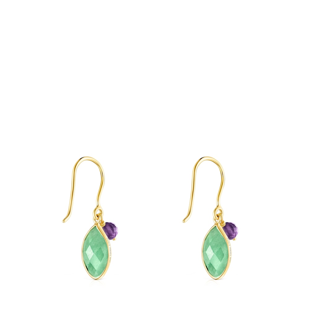 Pendientes con baño de oro 18 kt sobre plata, aventurina y amatista TOUS Good Vibes Pendientes con baño de oro 18 kt sobre plata, aventurina y amatista TOUS Good Vibes