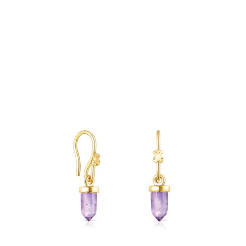 Pendientes con ba&ntilde;o de oro 18 kt sobre plata y amatista TOUS Good Vibes