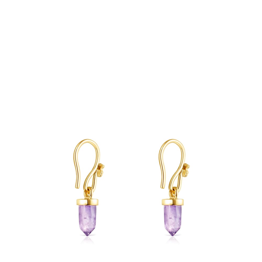 Pendientes con ba&ntilde;o de oro 18 kt sobre plata y amatista TOUS Good Vibes