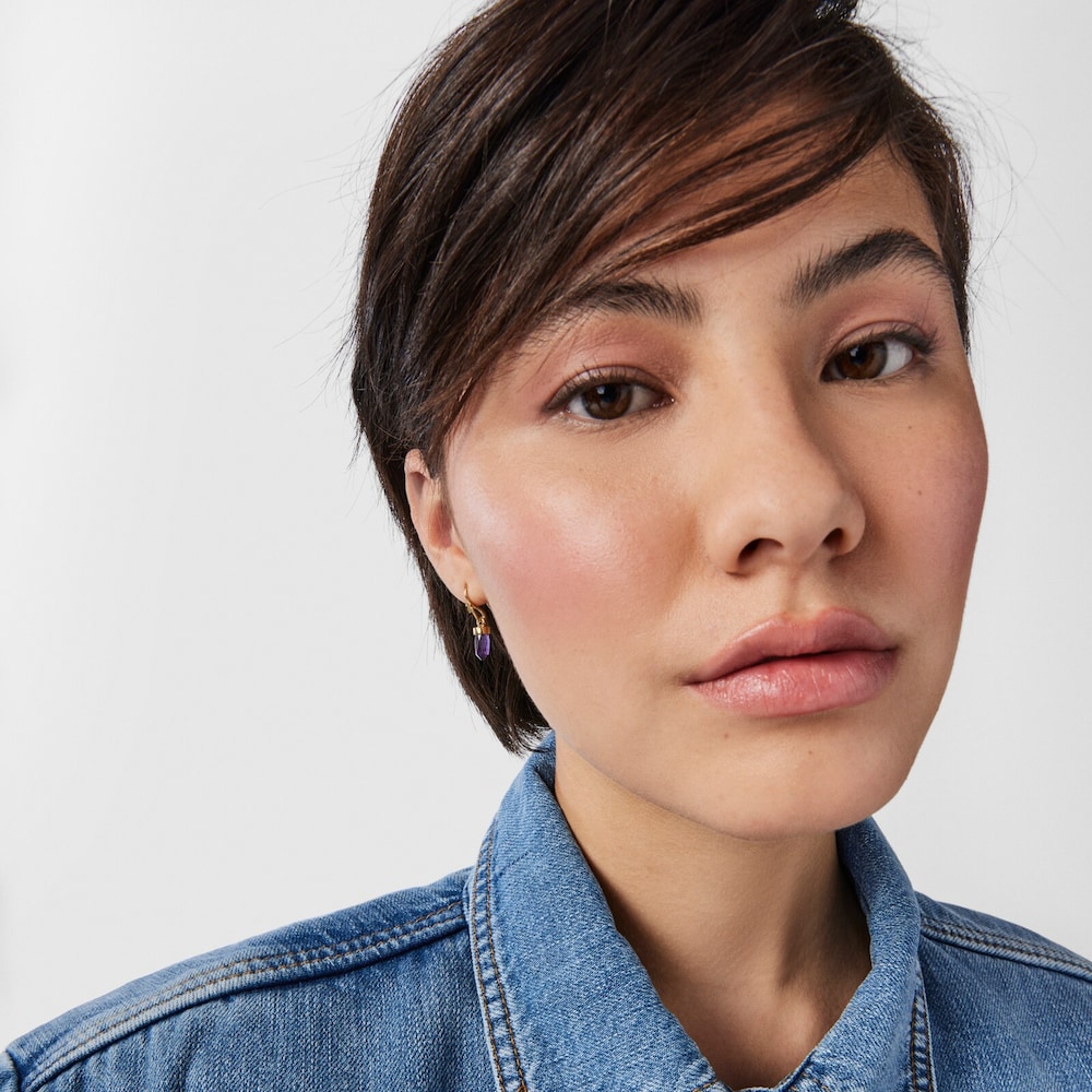 Pendientes con ba&ntilde;o de oro 18 kt sobre plata y amatista TOUS Good Vibes