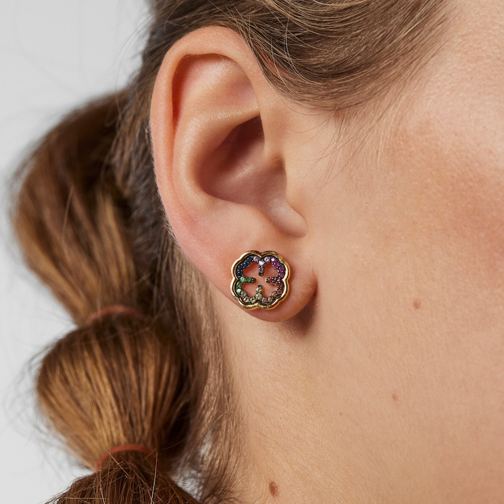 18K gold vermeil TOUS Good Vibes clover Earrings with Gemstones