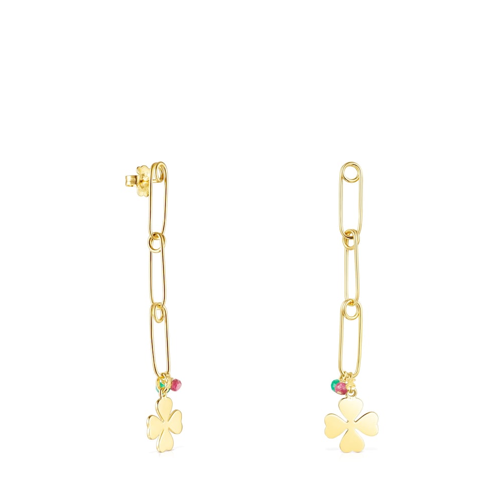 Long 18K gold vermeil TOUS Good Vibes Earrings with Gemstones