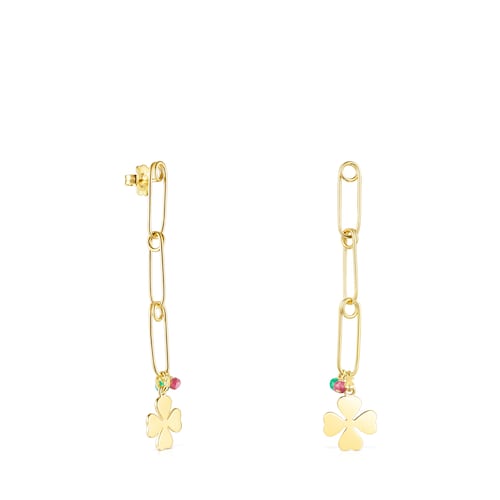 Long 18K gold vermeil TOUS Good Vibes Earrings with Gemstones