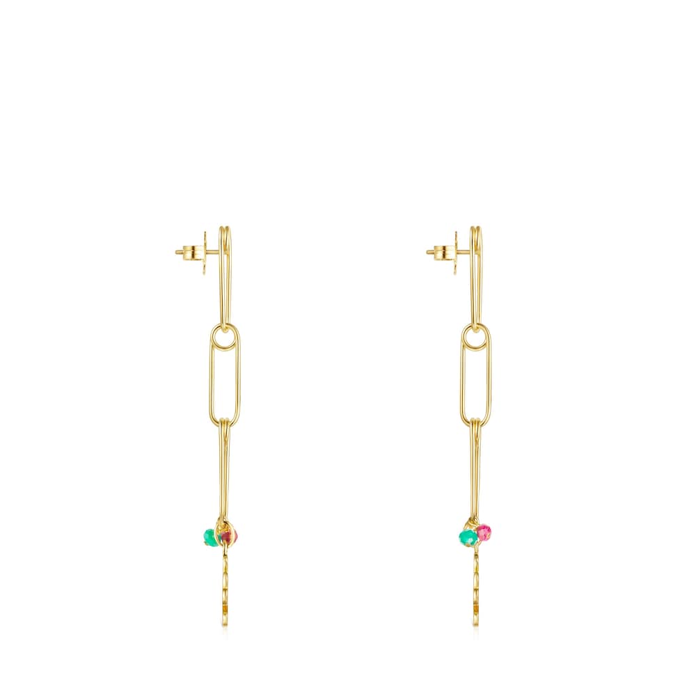 Long 18K gold vermeil TOUS Good Vibes Earrings with Gemstones