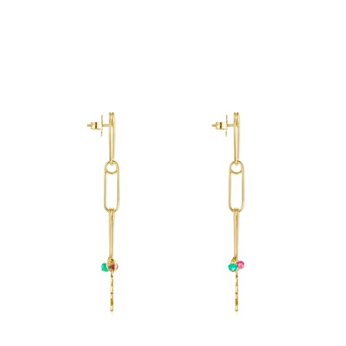 Boucles d&rsquo;oreilles TOUS Good Vibes longues en Argent Vermeil et Pierres Pr&eacute;cieuses