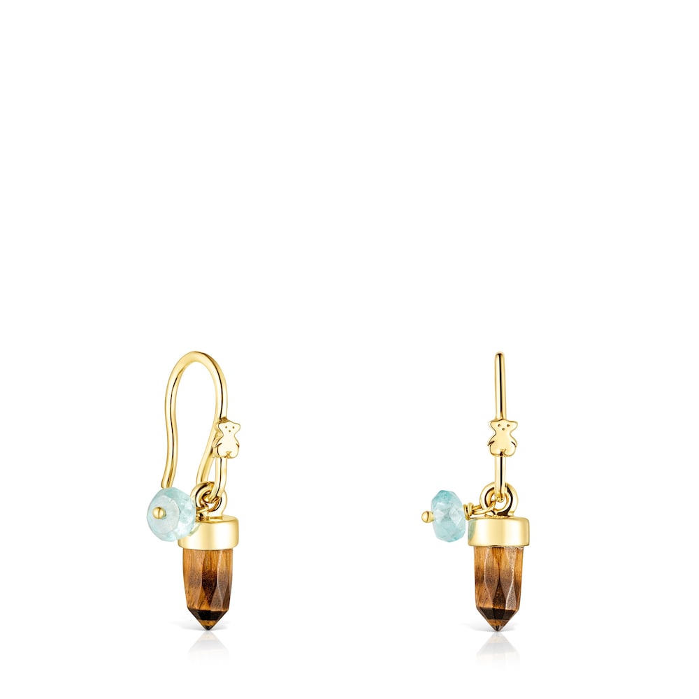 18K gold vermeil TOUS Good Vibes Earrings with Tiger&rsquo;s eye and Apatite