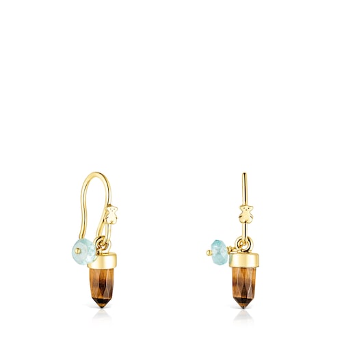 18K gold vermeil TOUS Good Vibes Earrings with Tiger&rsquo;s eye and Apatite