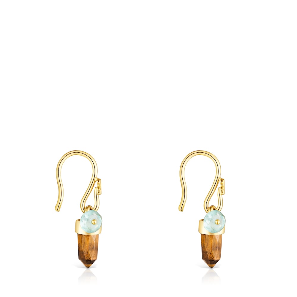 Silver Vermeil TOUS Good Vibes Earrings with Tiger’s eye and Apatite