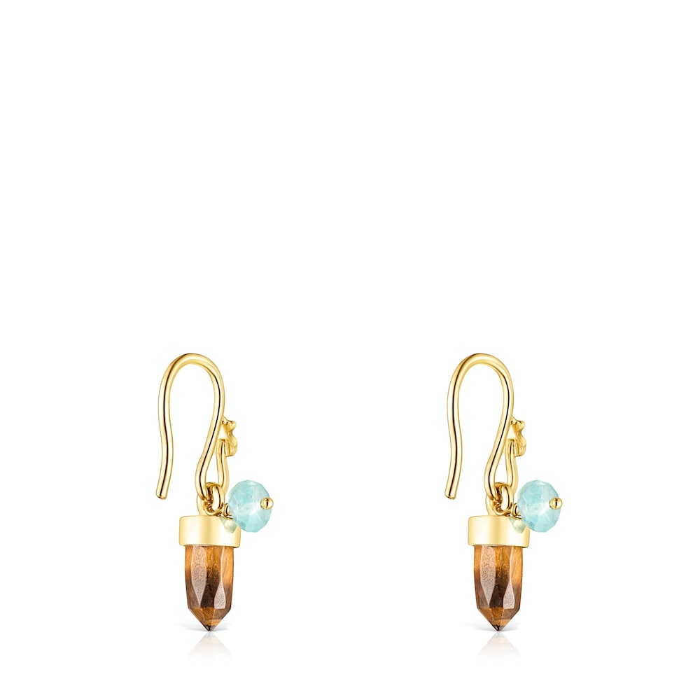 18K gold vermeil TOUS Good Vibes Earrings with Tiger&rsquo;s eye and Apatite