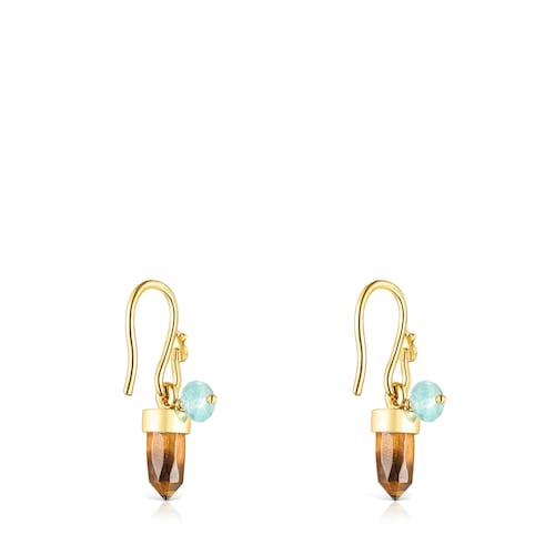 Boucles d&rsquo;oreilles TOUS Good Vibes en Argent Vermeil, &OElig;il-de-tigre et Apatite