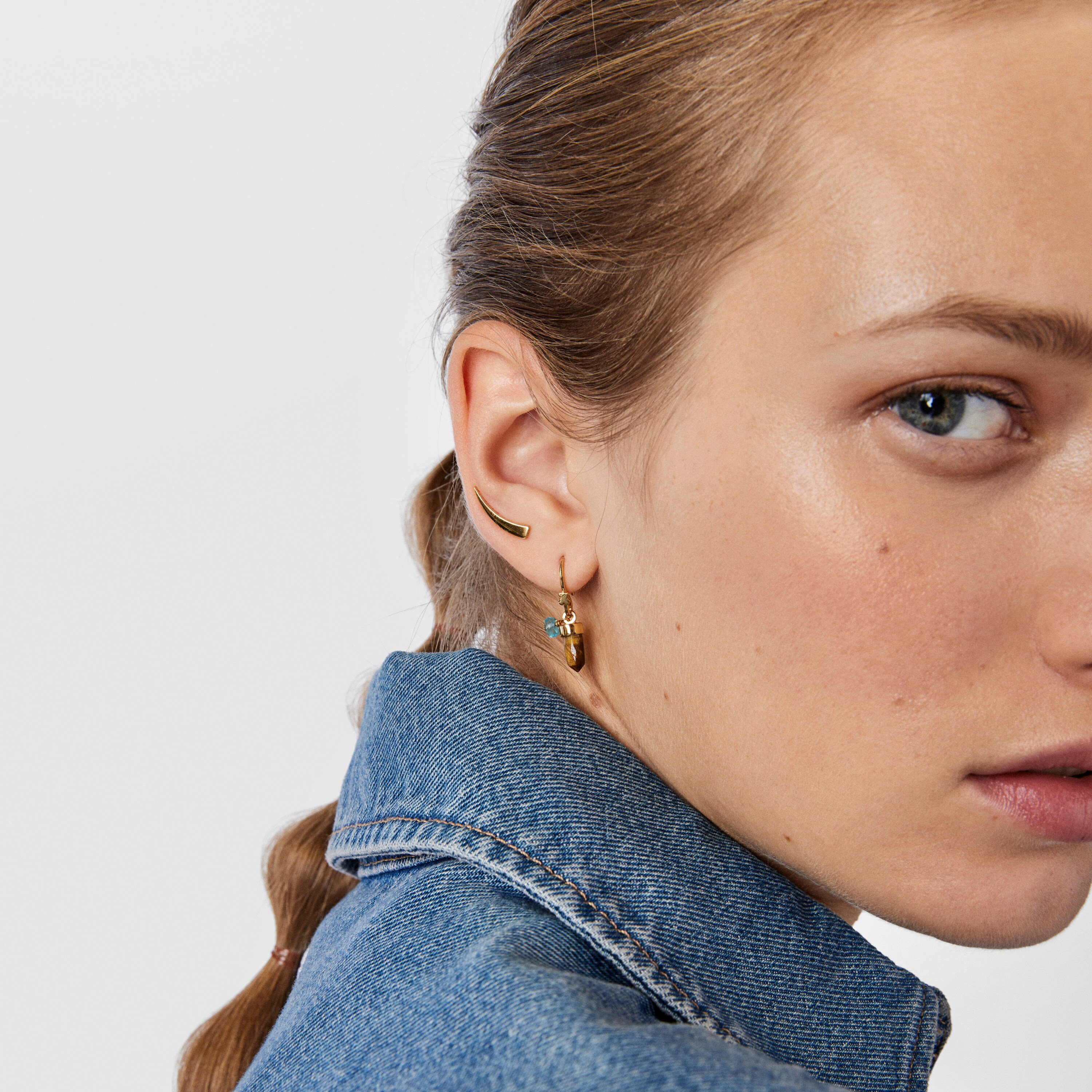 Silver Vermeil TOUS Good Vibes Earrings with Tiger’s eye and Apatite