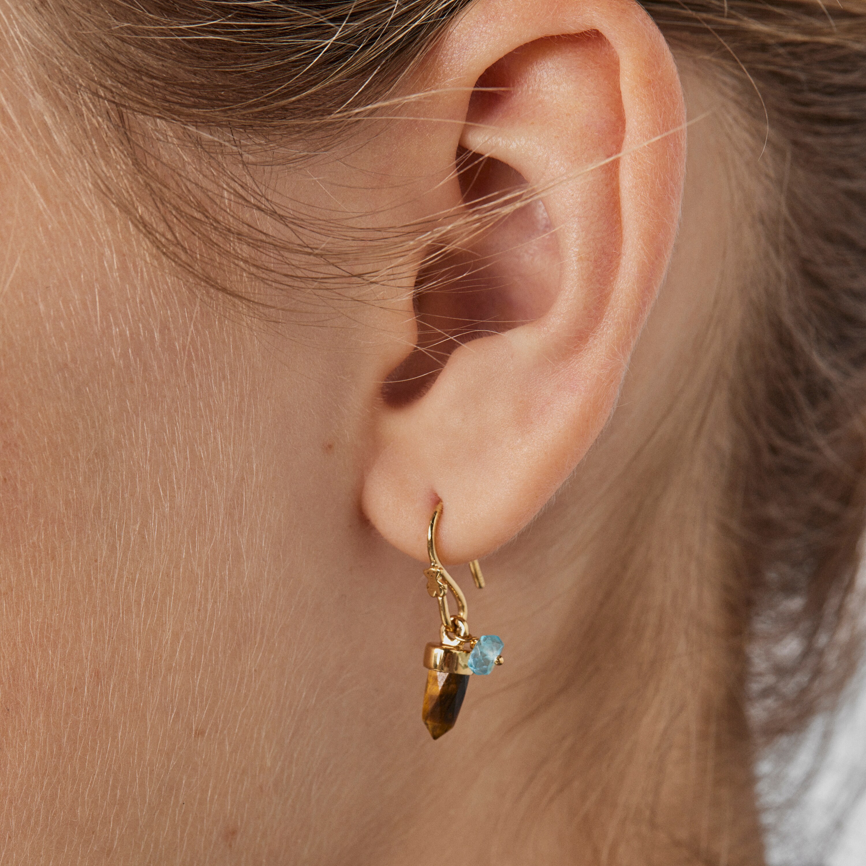 18K gold vermeil TOUS Good Vibes Earrings with Tiger’s eye and Apatite