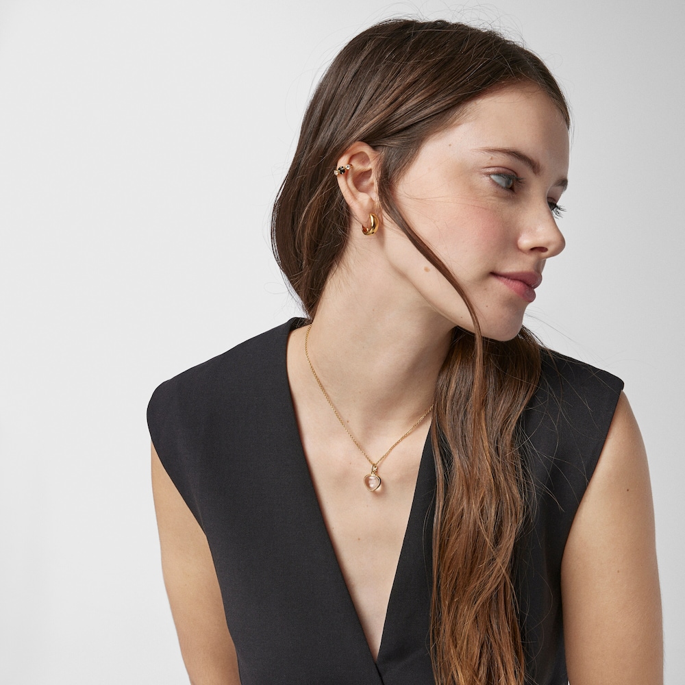 18K gold vermeil TOUS Good Vibes heart Pendant with rock crystal