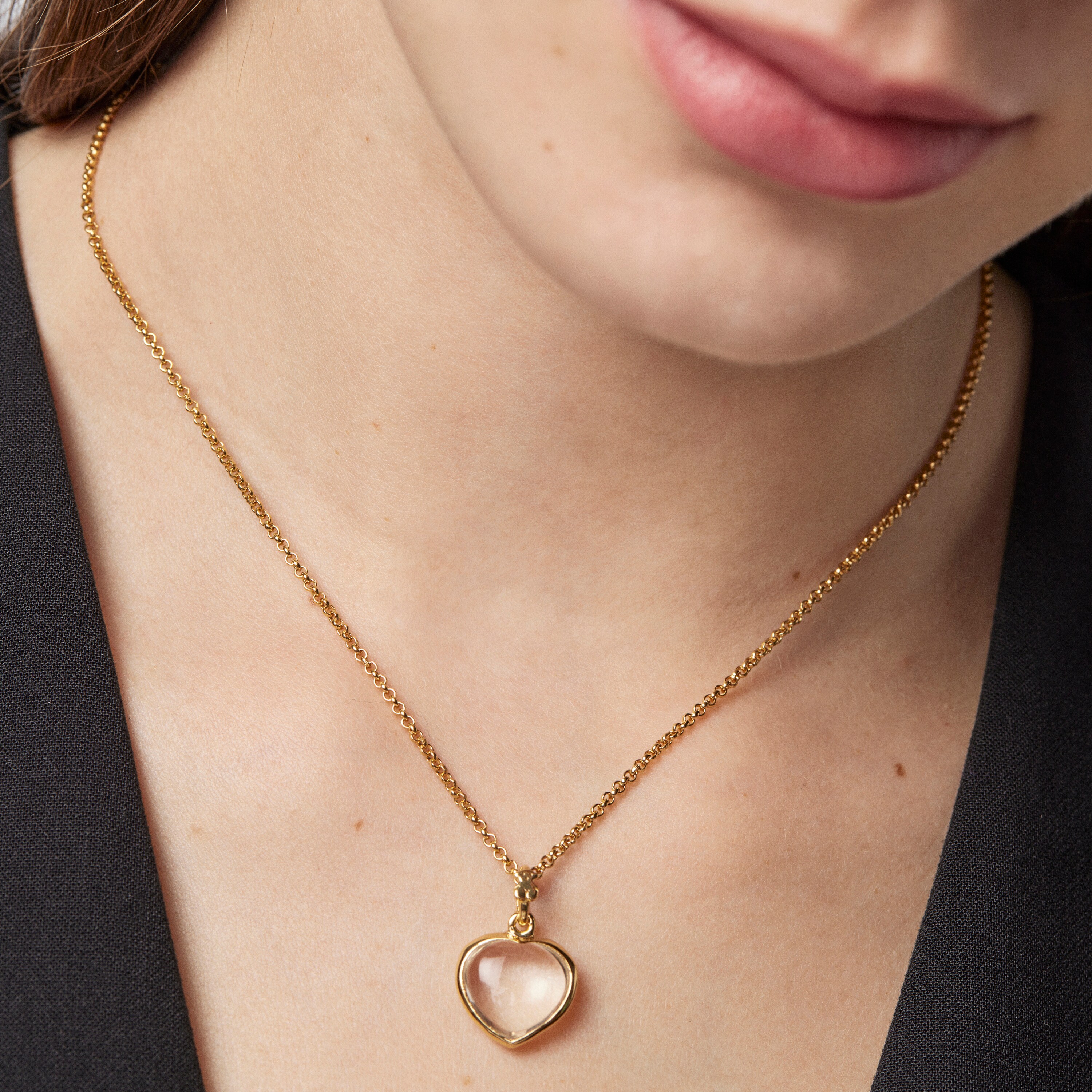 18K gold vermeil TOUS Good Vibes heart Pendant with rock crystal