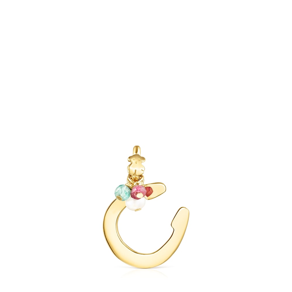 Colgante herradura con baño de oro 18 kt sobre plata y gemas multicolor TOUS Good Vibes image number 0