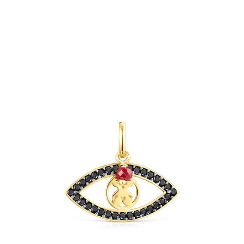Pendentif TOUS Good Vibes &oelig;il en Argent Vermeil et Pierres pr&eacute;cieuses
