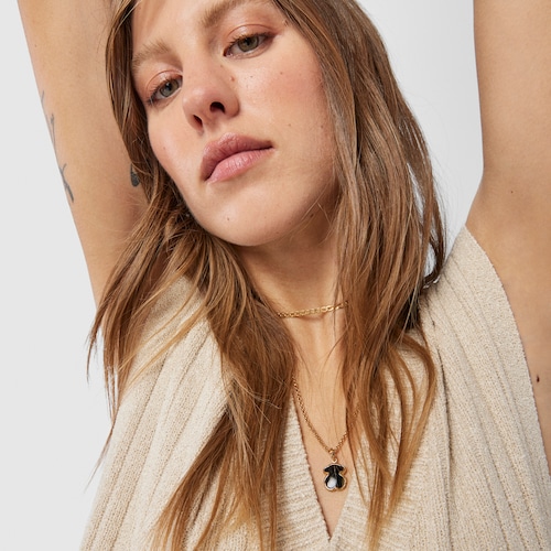 Pendentif TOUS Good Vibes ourson en Argent Vermeil et Onyx