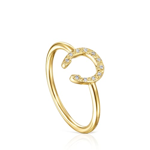 Gold TOUS Good Vibes horseshoe Ring with Diamonds