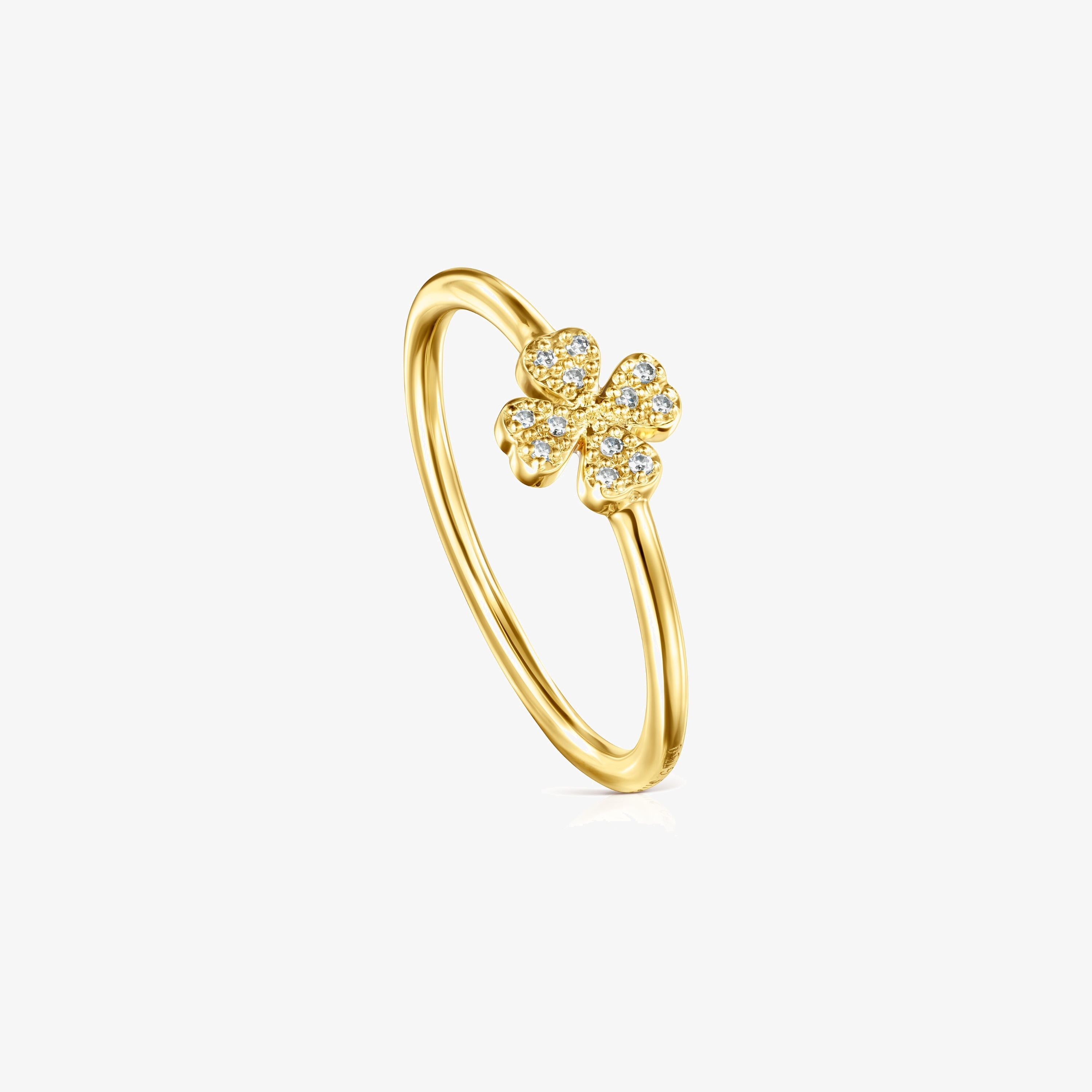 18K solid gold TOUS Good Vibes clover Ring with Diamonds