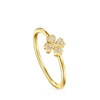 Gold TOUS Good Vibes Ring with Diamonds clover motif