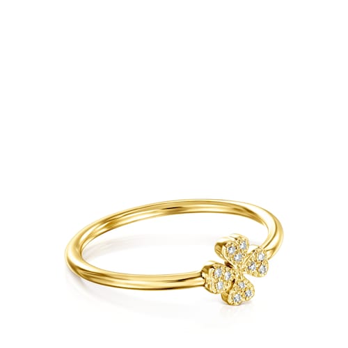 Gold TOUS Good Vibes Ring with Diamonds clover motif