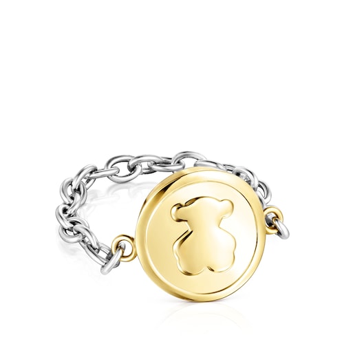 Two-toned Steel TOUS Good Vibes chain Ring Bear motif