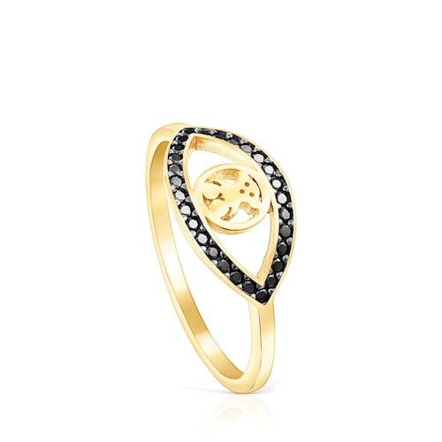Anillo ojo con ba&ntilde;o de oro 18 kt sobre plata y espinelas motivo oso TOUS Good Vibes